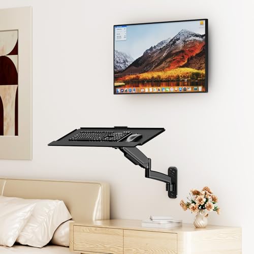 PUTORSEN Keyboard Tray Wall MountSitStand 26 Inch Keyboard and Mouse StandHeight Adjustable Typing Platform360 Degree Rotation Holds up to 198 lbs Black - Image 3
