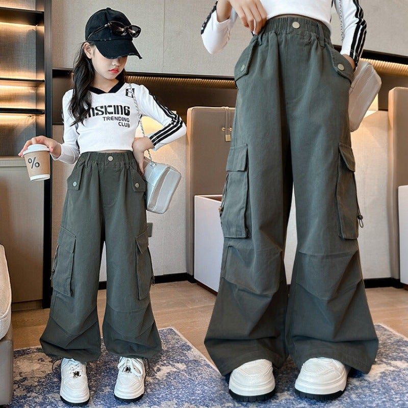 Girls' Overalls Children'S Trendy Cool All-Match Wide-Leg Pants Autumn Girls' Casual Loose Autumn Children'S Pants - Image 5