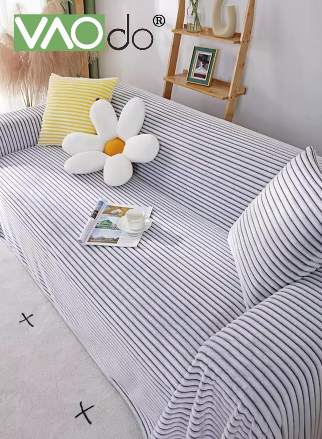 فاو دو غطاء أريكة مزدوج الجوانب، غطاء أريكة بسيط، بطانية متعددة الوظائف، أريكة زخرفية واقية، رمادية، 180*230 سم - Image 1