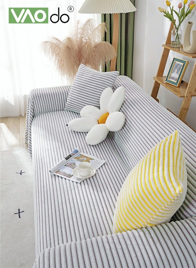 فاو دو غطاء أريكة مزدوج الجوانب، غطاء أريكة بسيط، بطانية متعددة الوظائف، أريكة زخرفية واقية، رمادية، 180*230 سم - Image 4