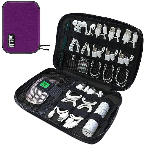 Luxtude Cord Organizer Travel, Flat Cable Organizer Bag, Portable Electronics Organizer, Travel Essentials for Wire/Cord Storage/Charger Case/Cable Storage/Tech Carrying Pouch/Tech Gifts, Purple - Image 1