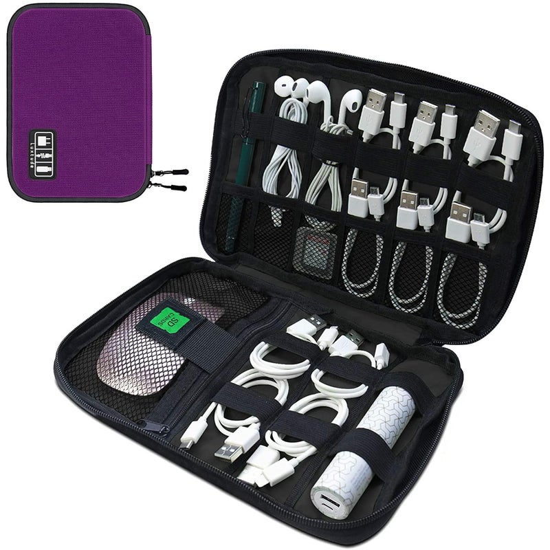 Luxtude Cord Organizer Travel, Flat Cable Organizer Bag, Portable Electronics Organizer, Travel Essentials for Wire/Cord Storage/Charger Case/Cable Storage/Tech Carrying Pouch/Tech Gifts, Purple - Image 5