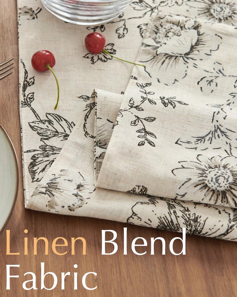 jinchan Floral Linen Table Runner for Kitchen Farmhouse 13 x 72 Inch for Kitchen Island Cloth Dining Table Indoor Outdoor Decor 1 Panel Black on Beige - Image 4