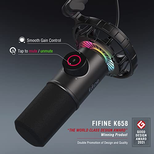 FIFINE USB Gaming Microphone, RGB Dynamic Mic for PC, with Tap-to-Mute Button, Plug & Play Cardioid Mic with Headphone Jack for Streaming, Podcast, Twitch, YouTube, Discord- K658 - Image 3