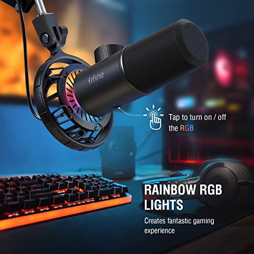 FIFINE USB Gaming Microphone, RGB Dynamic Mic for PC, with Tap-to-Mute Button, Plug & Play Cardioid Mic with Headphone Jack for Streaming, Podcast, Twitch, YouTube, Discord- K658 - Image 4