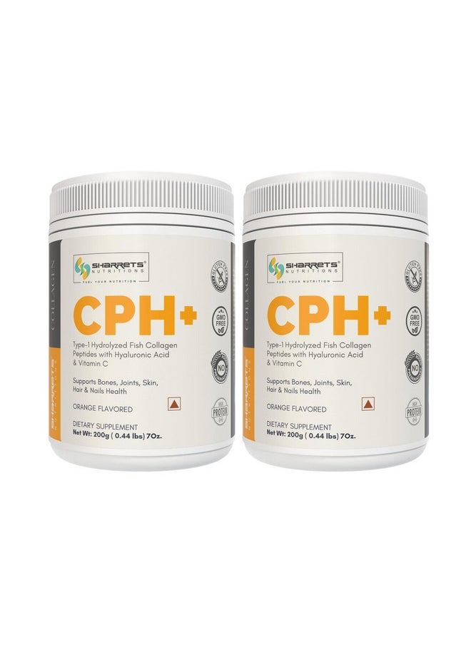 Sharrets Cph+ 200G X 2, Orange Flavored- Fish Collagen Powder With Hyaluronic Acid & Vitamin C - Joint Health And Beauty Supplement.  - Image 1