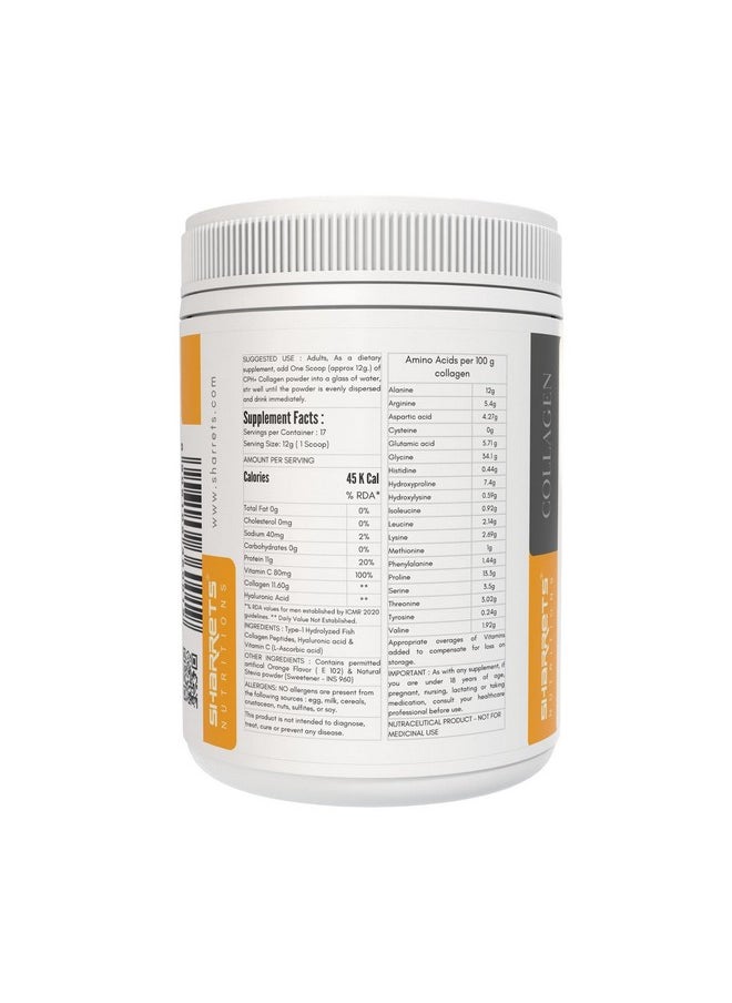 Sharrets Cph+ 200G X 2, Orange Flavored- Fish Collagen Powder With Hyaluronic Acid & Vitamin C - Joint Health And Beauty Supplement.  - Image 3