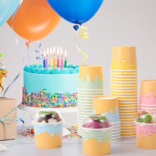 Jingmore 100 Count Paper Ice Cream Cups with Clear Dome Lids Disposable Dessert Cups Bulk Dessert Bowls Sundae Containers for Snack Yogurt Soup Birthday Ice Cream Party Supplies (6 oz) - Image 3