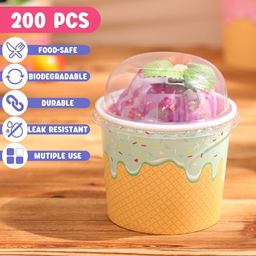 Jingmore 100 Count Paper Ice Cream Cups with Clear Dome Lids Disposable Dessert Cups Bulk Dessert Bowls Sundae Containers for Snack Yogurt Soup Birthday Ice Cream Party Supplies (6 oz) - Image 5
