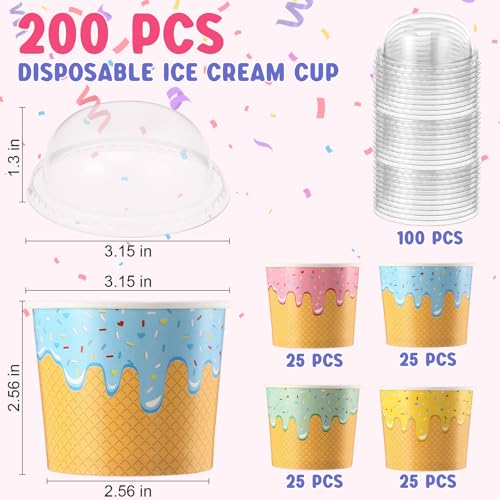 Jingmore 100 Count Paper Ice Cream Cups with Clear Dome Lids Disposable Dessert Cups Bulk Dessert Bowls Sundae Containers for Snack Yogurt Soup Birthday Ice Cream Party Supplies (6 oz) - Image 2