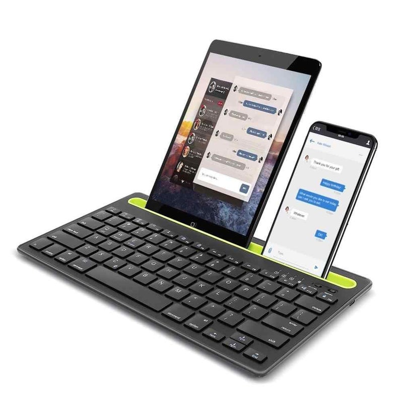 Rechargeable Dual Mode Tablet Keyboard Silent With Mobile Holder, Multi-Devices (BT1, BT2,BT3, 2.4Gh) -10m – IOS/Windows/Android For Smart TV, Tablet (Arabic/Eng. Key) | Black - Image 1