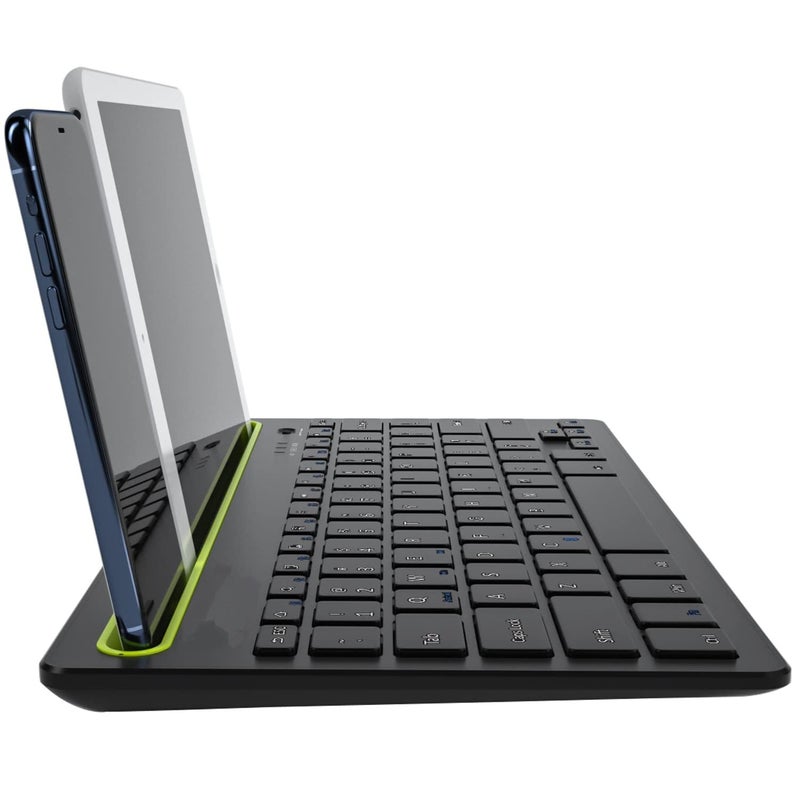 Rechargeable Dual Mode Tablet Keyboard Silent With Mobile Holder, Multi-Devices (BT1, BT2,BT3, 2.4Gh) -10m – IOS/Windows/Android For Smart TV, Tablet (Arabic/Eng. Key) | Black - Image 2