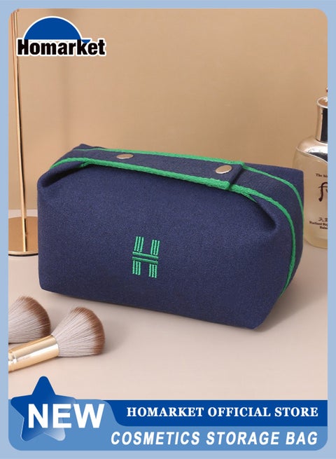 Makeup Bag Travel Toiletry Bag, Small Cosmetic Bag Portable Travel Makeup Bag with Handle, Fashion Canvas Makeup Organizer Bag Water Resistant for Women and Girls (Blue)