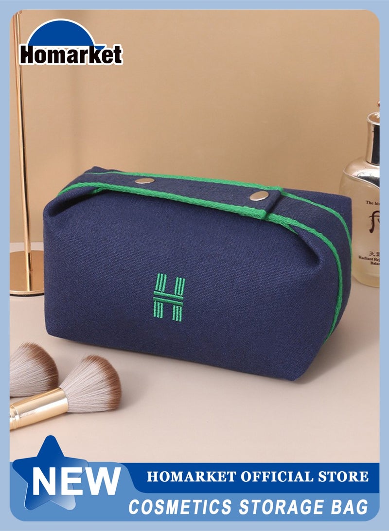 HomarKet Makeup Bag Travel Toiletry Bag, Small Cosmetic Bag Portable Travel Makeup Bag with Handle, Fashion Canvas Makeup Organizer Bag Water Resistant for Women and Girls (Blue) - Image 1