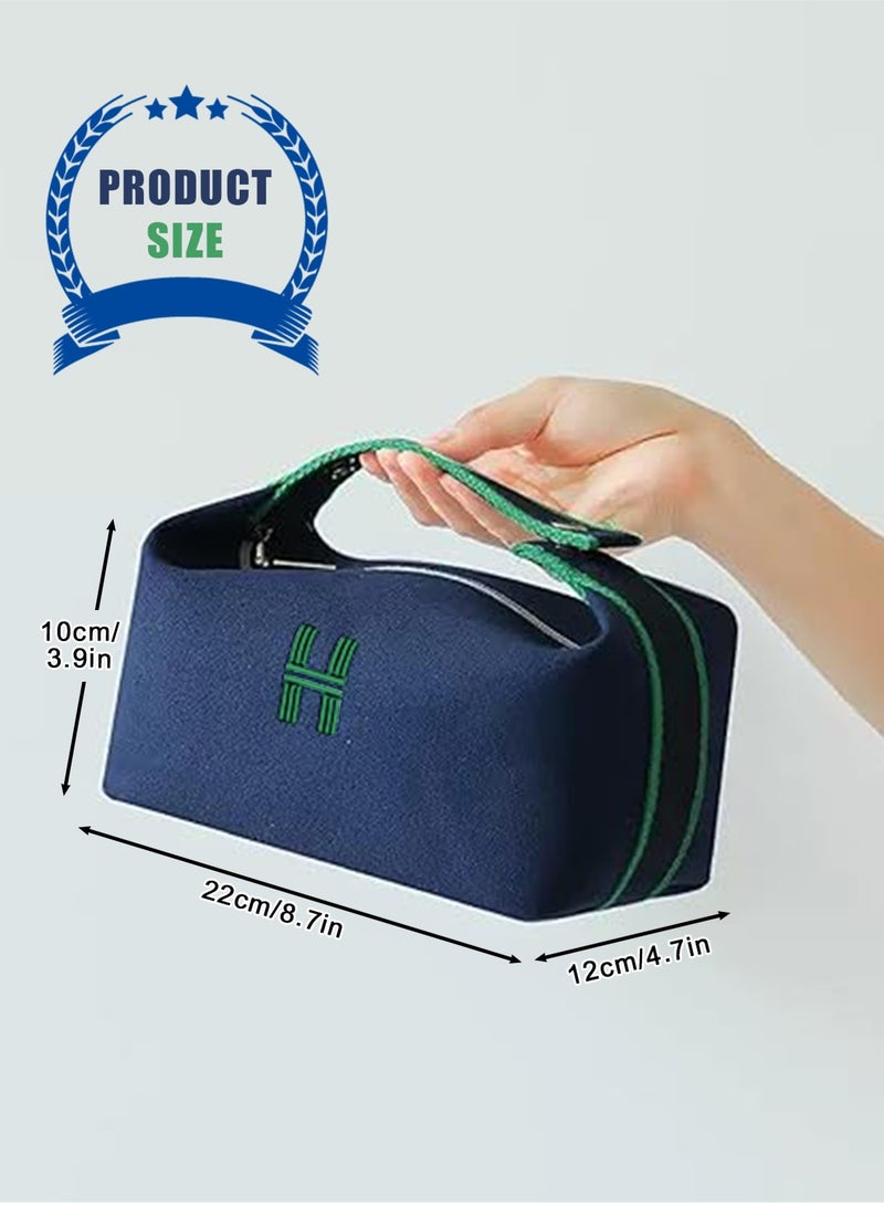 HomarKet Makeup Bag Travel Toiletry Bag, Small Cosmetic Bag Portable Travel Makeup Bag with Handle, Fashion Canvas Makeup Organizer Bag Water Resistant for Women and Girls (Blue) - Image 2