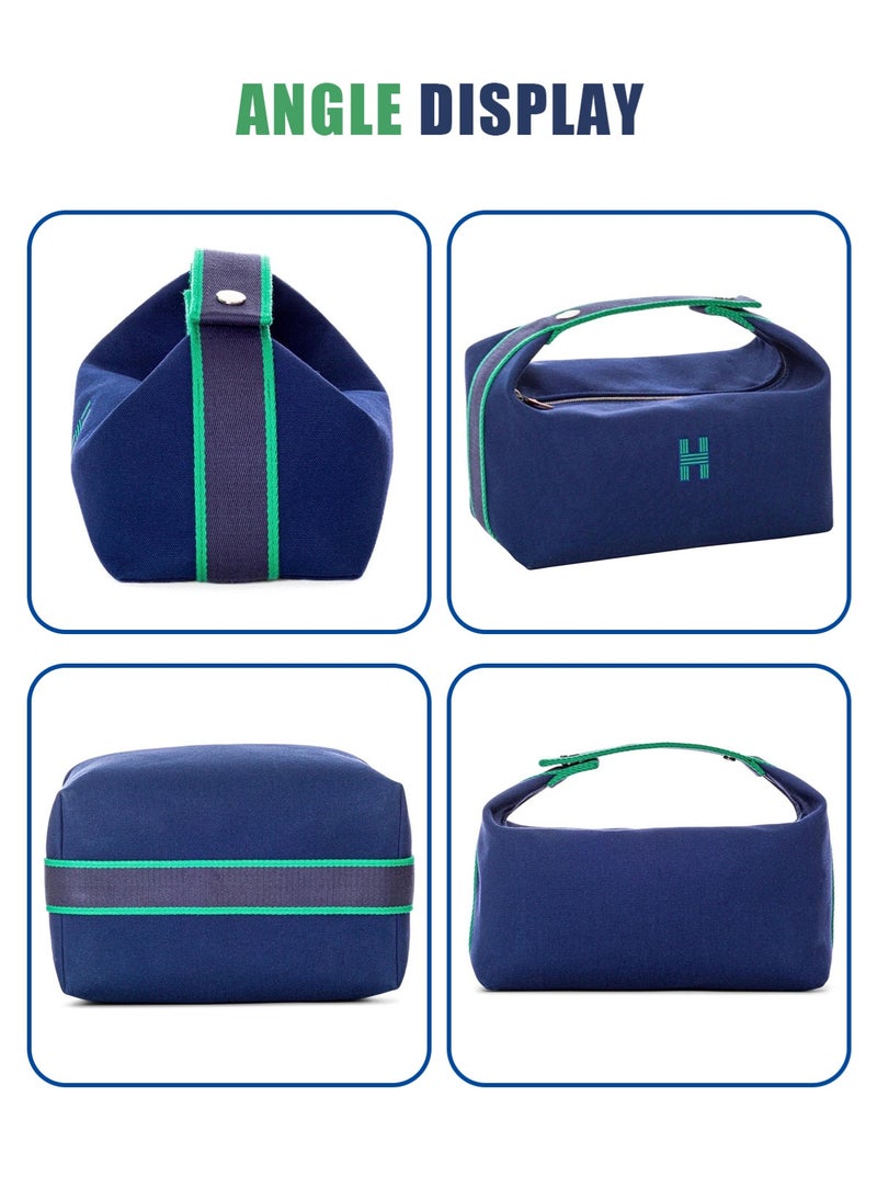 HomarKet Makeup Bag Travel Toiletry Bag, Small Cosmetic Bag Portable Travel Makeup Bag with Handle, Fashion Canvas Makeup Organizer Bag Water Resistant for Women and Girls (Blue) - Image 4