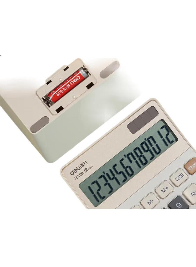 Deli Metal Panel Desktop Calculator, Dual Power Slim And Lightweight Body, Modern Office Style, 12-Digit Large Screen Display, Te309 Light Yellow - Image 2