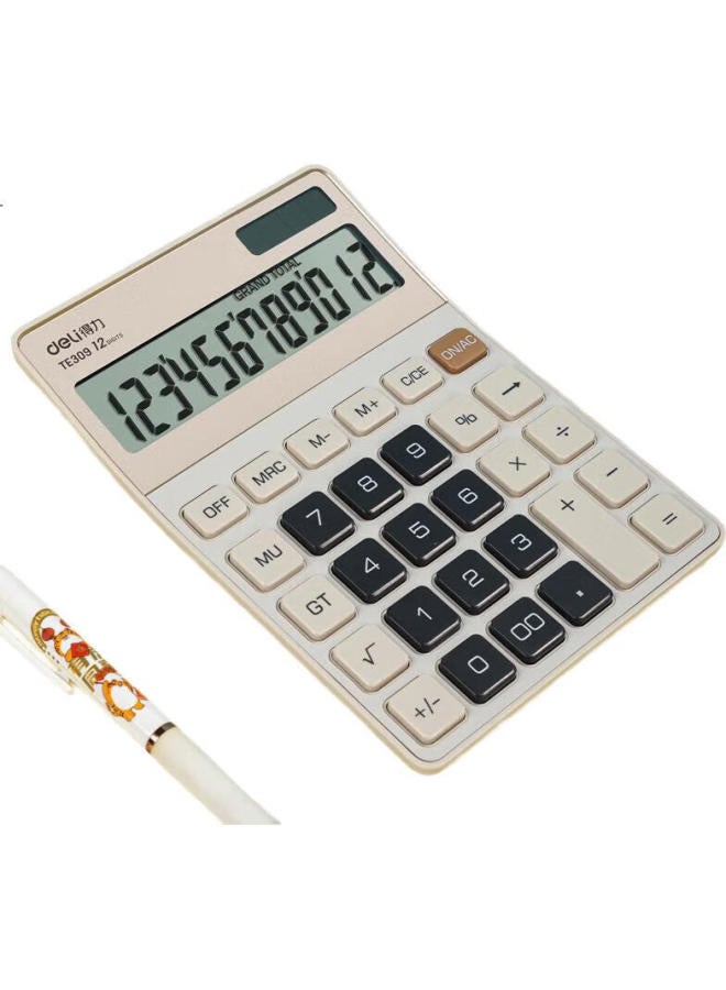 Deli Metal Panel Desktop Calculator, Dual Power Slim And Lightweight Body, Modern Office Style, 12-Digit Large Screen Display, Te309 Light Yellow - Image 3