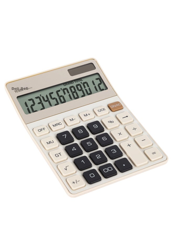 ديلي Deli Metal Panel Desktop Calculator، إمداد طاقة مزدوج، هيكل أنيق وخفيف الوزن، طراز مكتبي عصري، شاشة عرض كبيرة 12 أرقام، Te309 Light Yellow - Image 5