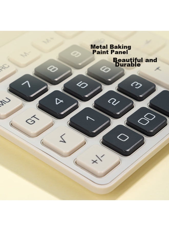ديلي Deli Metal Panel Desktop Calculator، إمداد طاقة مزدوج، هيكل أنيق وخفيف الوزن، طراز مكتبي عصري، شاشة عرض كبيرة 12 أرقام، Te309 Light Yellow - Image 4