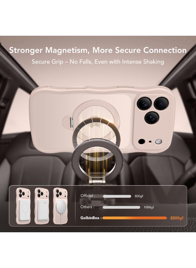 جولبينبوكس غطاء آيفون 17 برو مع MagSafe وحامل مغناطيسي دوار 360°، ‏[متوافق مع MagSafe] ‏[حافة على شكل موجة لطيفة] ‏[حماية بدرجة عسكرية]، غطاء هاتف آيفون 17 برو، باللون الوردي الذهبي - Image 3