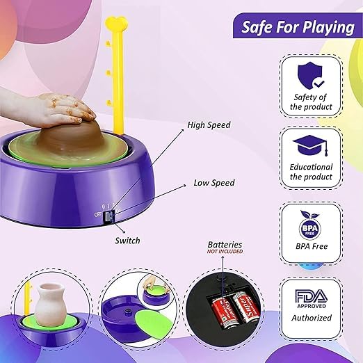 Braintastic Battery Operated Pottery Wheel & Painting Kit for Kids with 2 Modeling Clay Set, Sculpting Clay & Tools, Arts & Crafts Kids Age 8-12 - Image 5