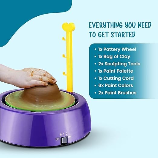 Braintastic Battery Operated Pottery Wheel & Painting Kit for Kids with 2 Modeling Clay Set, Sculpting Clay & Tools, Arts & Crafts Kids Age 8-12 - Image 2