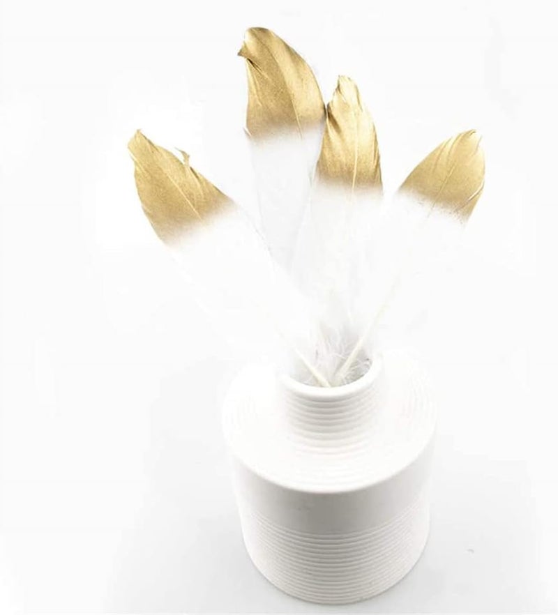 Luckam ريش للحرف، 30 قطعة ريش طبيعي لامع ريش أبيض طبيعي للحرف اليدوية (ريش مغطس بالذهب الأبيض) - Image 5