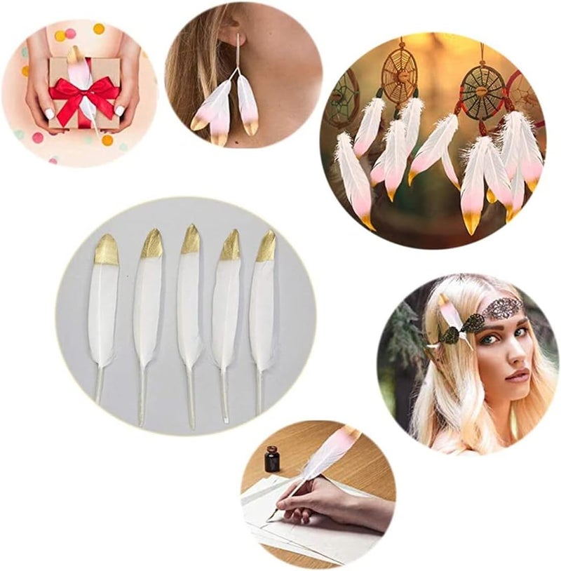 Luckam ريش للحرف، 30 قطعة ريش طبيعي لامع ريش أبيض طبيعي للحرف اليدوية (ريش مغطس بالذهب الأبيض) - Image 4