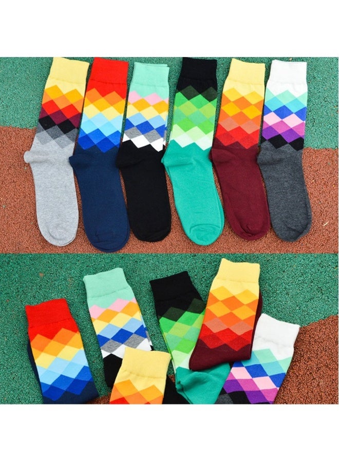 6 PCS Mens Funny Colorful Dress Socks Novelty Argyle Striped Pattern Cotton for Men Gfits - Image 5