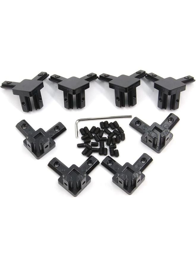 PROMASS promass 8PCS Black 3 Way End Corner Bracket with Screws for 6mm T-Shape 2020 Series Aluminum Extrusion Profile (3-Way Corner Bracket-Black)  - Image 1