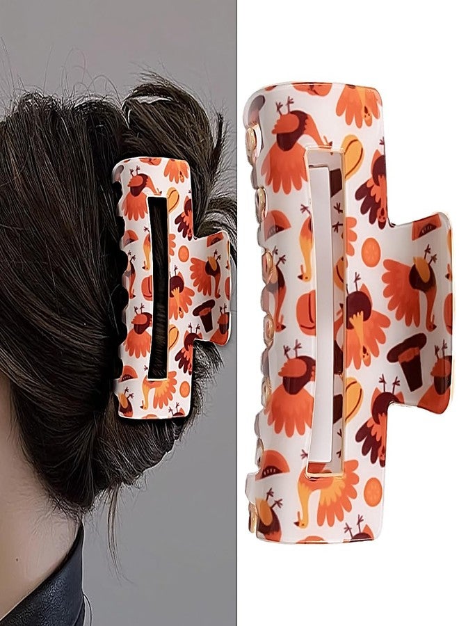 MANGOIT Thanksgiving Hair Claw Clips Turkey Pumpkin Hair Clip Hair Accessories For Thick Hair Non-Slip Square Fall Claw Hair Clips Hairpin For Women Girls Autumn Party Gifts 1Pcs - Image 1