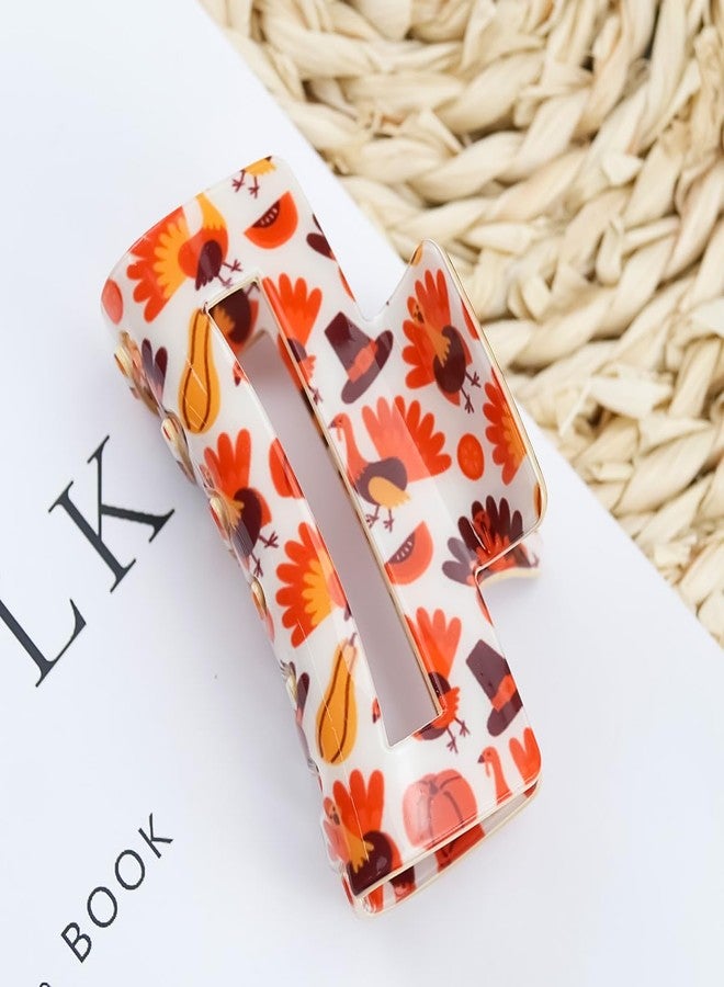 MANGOIT Thanksgiving Hair Claw Clips Turkey Pumpkin Hair Clip Hair Accessories For Thick Hair Non-Slip Square Fall Claw Hair Clips Hairpin For Women Girls Autumn Party Gifts 1Pcs - Image 3