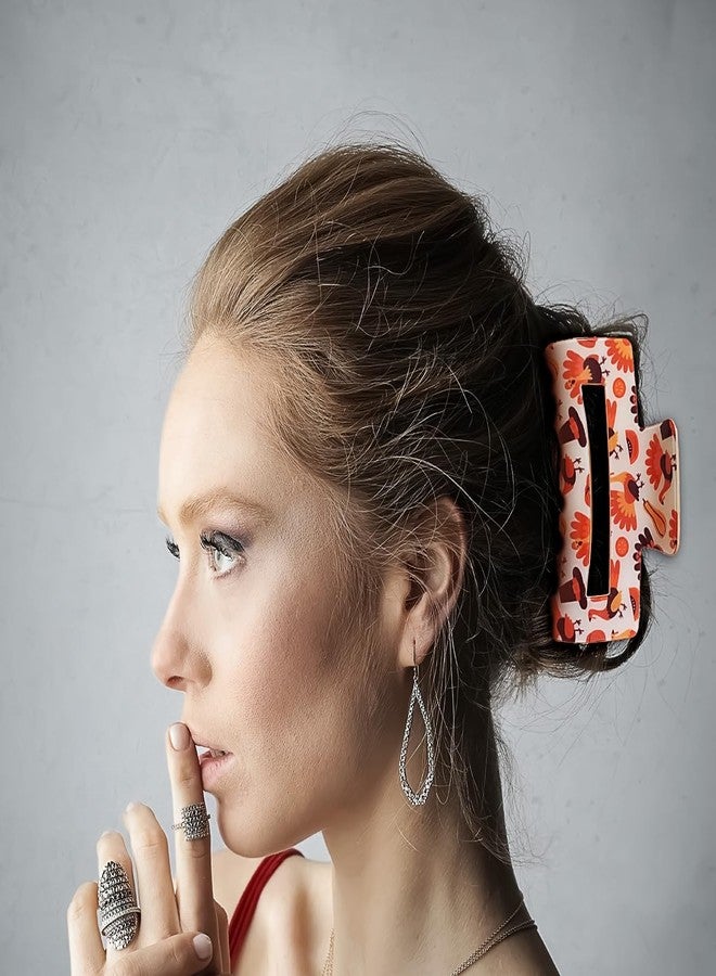 MANGOIT Thanksgiving Hair Claw Clips Turkey Pumpkin Hair Clip Hair Accessories For Thick Hair Non-Slip Square Fall Claw Hair Clips Hairpin For Women Girls Autumn Party Gifts 1Pcs - Image 4