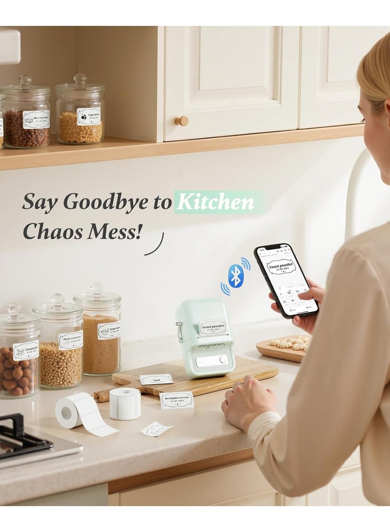 نيمبوت طابعة ملصقات بلوتوث لاسلكية B21 مع ملصق ملصق أبيض مقاس 50 * 30 مم ، صانع ملصقات حراري محمول بدون حبر ، رائع للسوبر ماركت ومتجر البيع بالتجزئة والرموز الشريطية للطباعة المنزلية ، أخضر نعناعي - Image 2