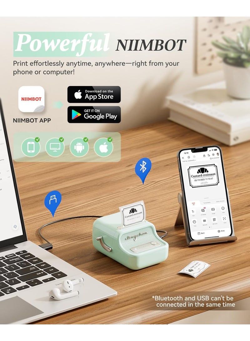 نيمبوت طابعة ملصقات بلوتوث لاسلكية B21 مع ملصق ملصق أبيض مقاس 50 * 30 مم ، صانع ملصقات حراري محمول بدون حبر ، رائع للسوبر ماركت ومتجر البيع بالتجزئة والرموز الشريطية للطباعة المنزلية ، أخضر نعناعي - Image 3