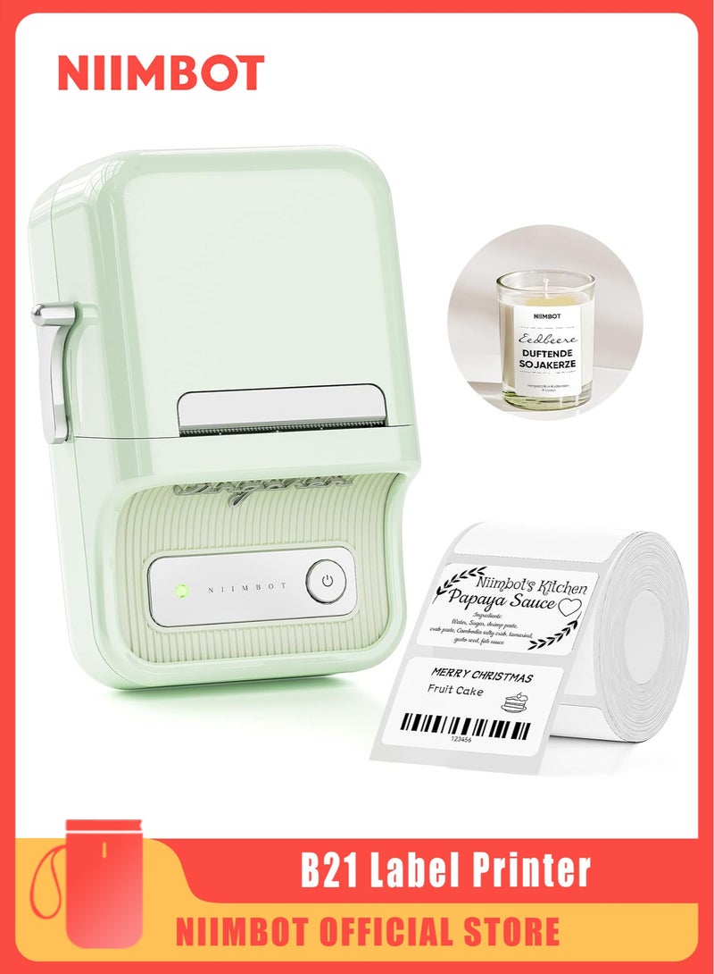 نيمبوت طابعة ملصقات بلوتوث لاسلكية B21 مع ملصق ملصق أبيض مقاس 50 * 30 مم ، صانع ملصقات حراري محمول بدون حبر ، رائع للسوبر ماركت ومتجر البيع بالتجزئة والرموز الشريطية للطباعة المنزلية ، أخضر نعناعي - Image 1