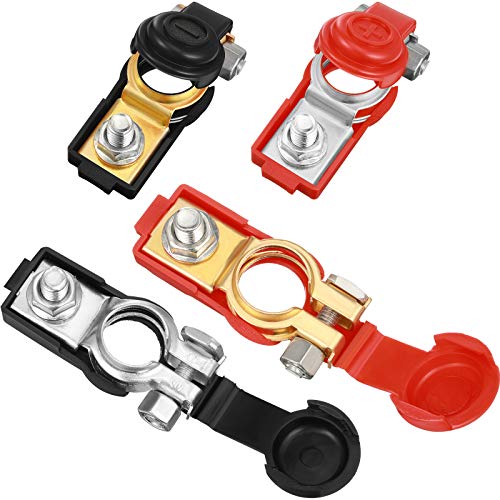 Frienda Car Battery Terminal Clamps Connectors Battery Cable Terminal Positive Negative Auto Battery Cable Terminal Top Post with Plastic Cover For Cars, Truck and Van (4 Pieces) - Image 1
