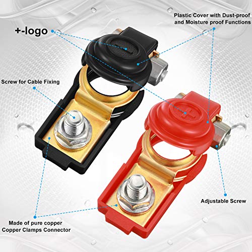 Frienda Car Battery Terminal Clamps Connectors Battery Cable Terminal Positive Negative Auto Battery Cable Terminal Top Post with Plastic Cover For Cars, Truck and Van (4 Pieces) - Image 3