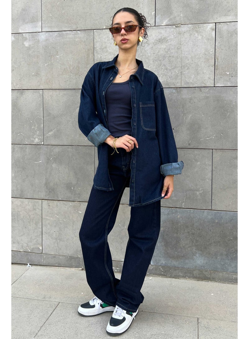 CIZARO Oversized - Raw Denim Unwashed Ink Shirt  - Image 1