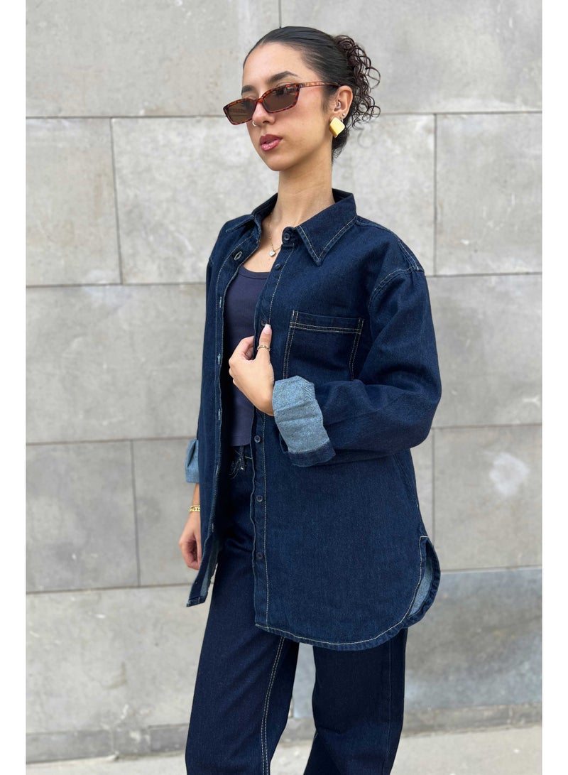 CIZARO Oversized - Raw Denim Unwashed Ink Shirt  - Image 2