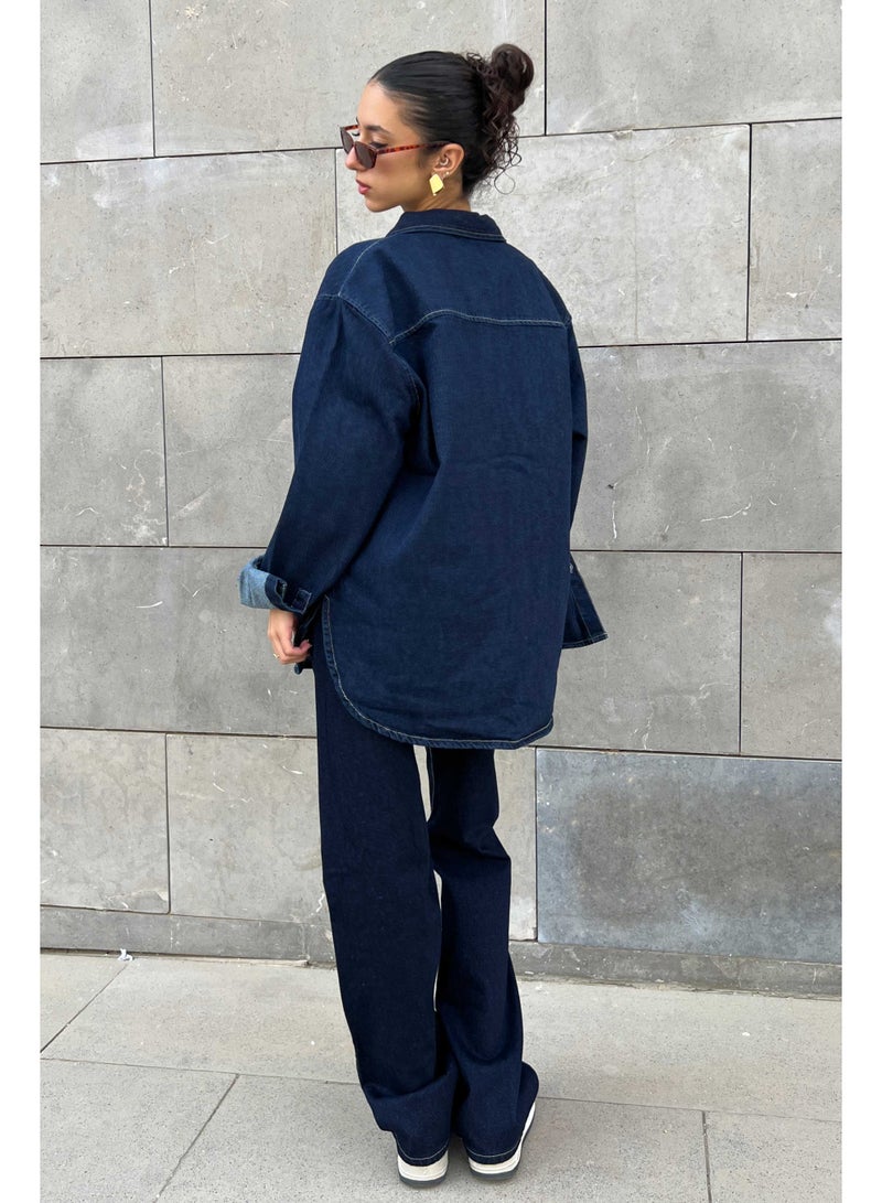 CIZARO Oversized - Raw Denim Unwashed Ink Shirt  - Image 5