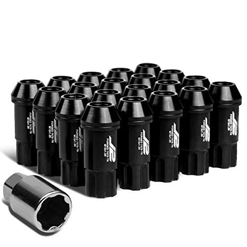 J2 Engineering 20Pcs M12 x 1.25 7075-T6 Aluminum 50mm Open-End Lug Nut w/Socket Key (Black) - Image 1