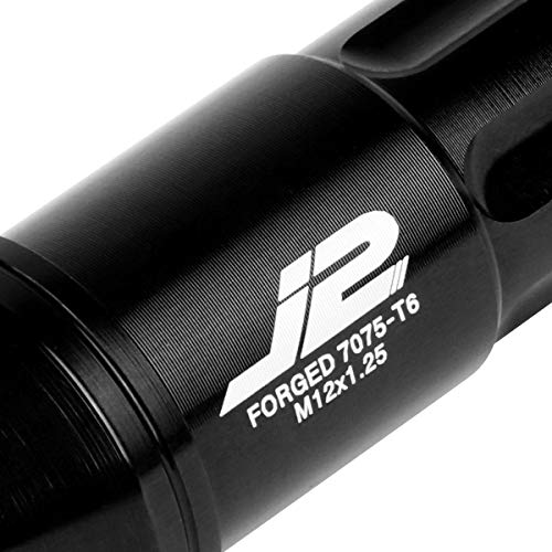 J2 Engineering 20Pcs M12 x 1.25 7075-T6 Aluminum 50mm Open-End Lug Nut w/Socket Key (Black) - Image 3