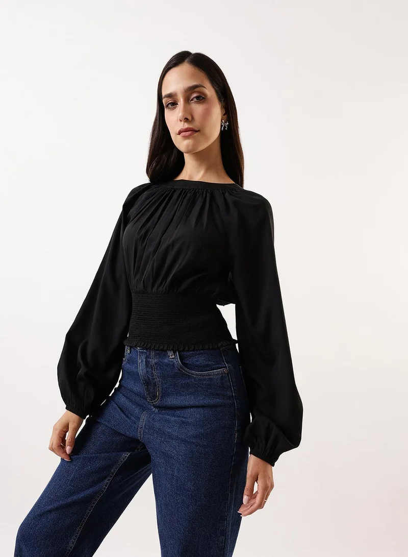 Dennis Lingo Women's Black Beauty Poly Crepe Solid T-Shirt Regular Fit Tops