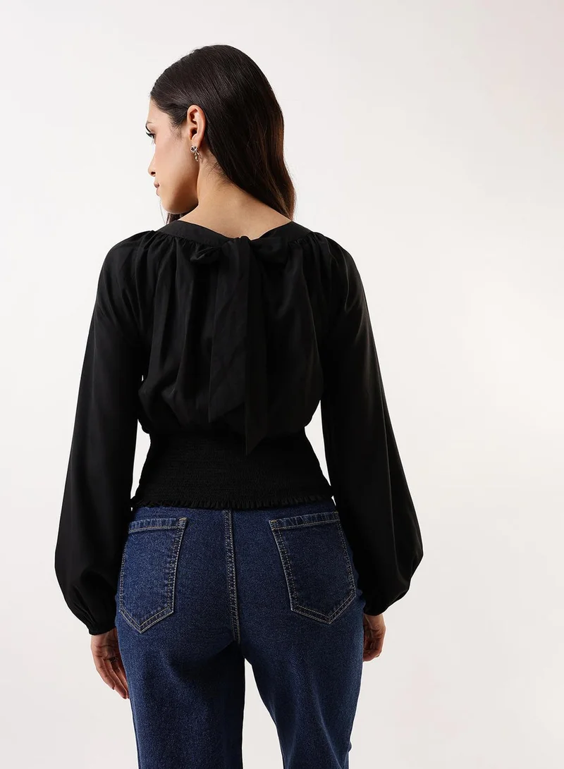 Dennis Lingo Women's Black Beauty Poly Crepe Solid T-Shirt Regular Fit Tops