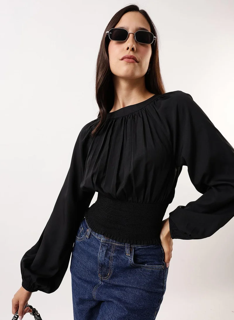 Dennis Lingo Women's Black Beauty Poly Crepe Solid T-Shirt Regular Fit Tops