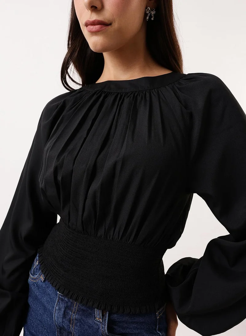 Dennis Lingo Women's Black Beauty Poly Crepe Solid T-Shirt Regular Fit Tops