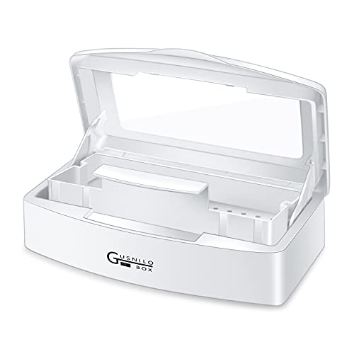 Gusnilo Sanitizing Tray - Disinfectant Container Nail Tool Sterilizer Box Plastic Sanitizing Box for Nail Tools, Hair Salon,Spa (Clear Lid, white) - Image 1