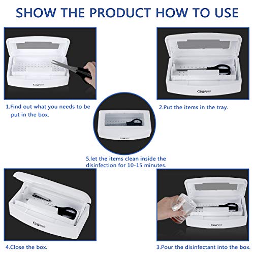 Gusnilo Sanitizing Tray - Disinfectant Container Nail Tool Sterilizer Box Plastic Sanitizing Box for Nail Tools, Hair Salon,Spa (Clear Lid, white) - Image 3